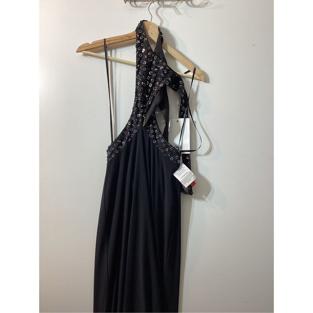 Mac Duggal Black Floral sequined Criss Cross Bodice Gown size 0 NWT - Picture 2 of 14